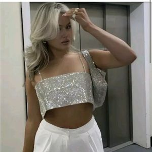 Zara cropped rhinestone top